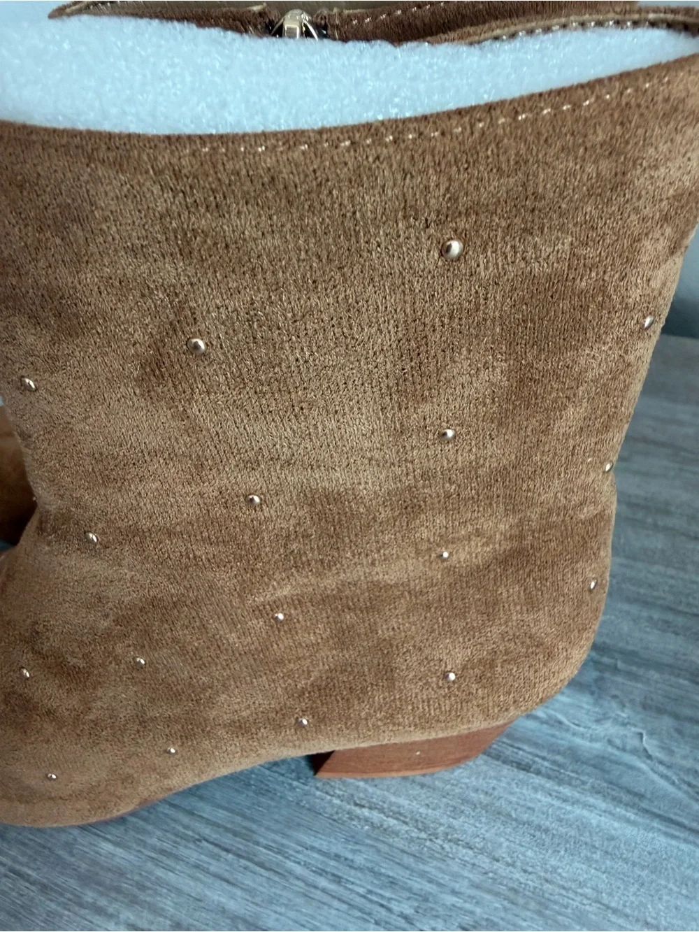 Corkys Brown Suede Studded Such a Tease Zip Square Toe Block Heel Ankle Boots 8